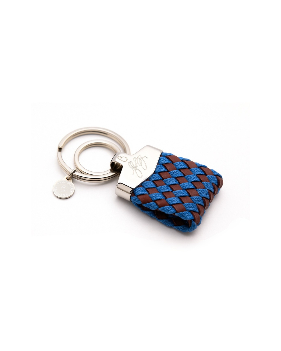 1 portachiavi in pelle e tessuto blu