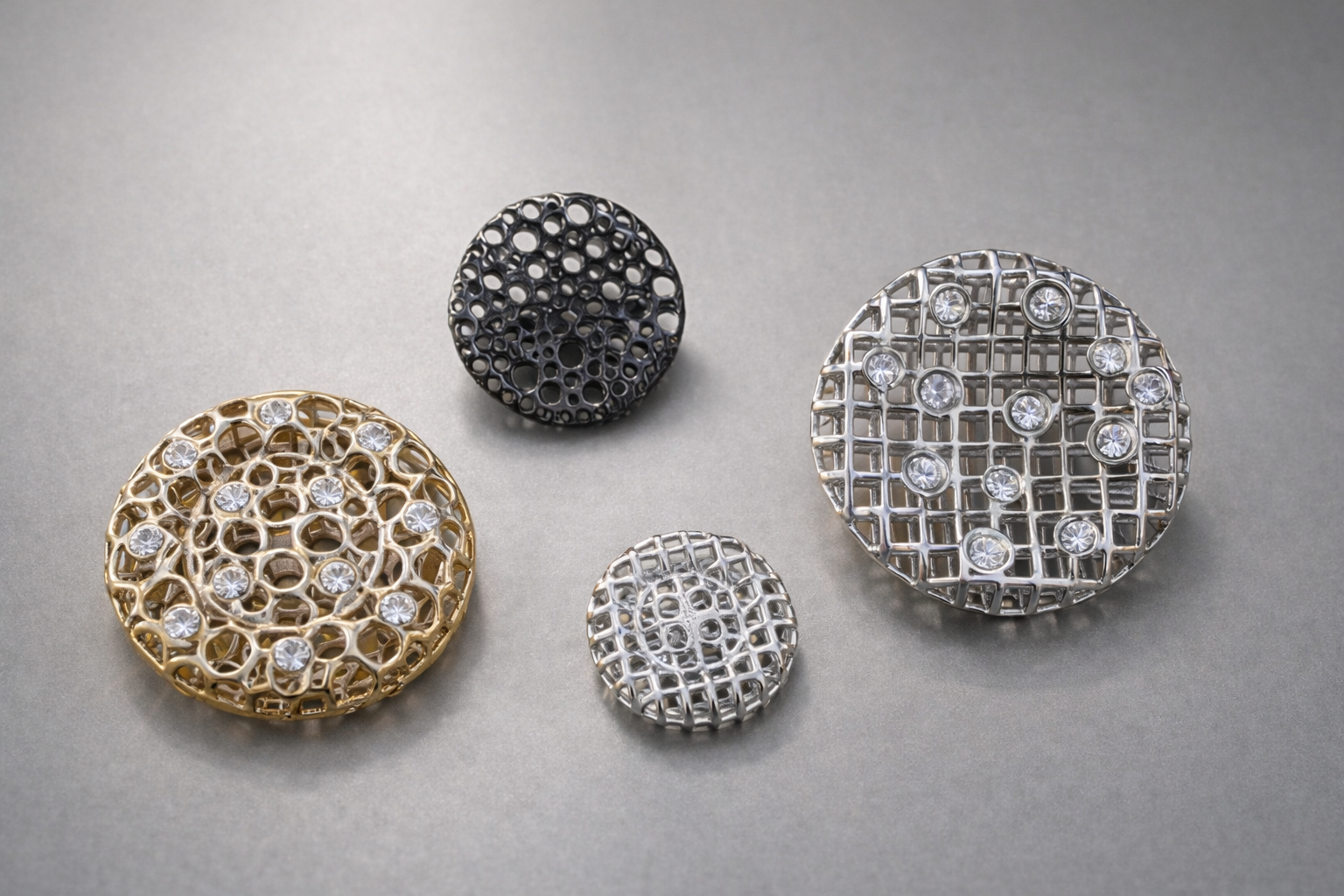 4 bottoni 3D su un ripiano in marmo